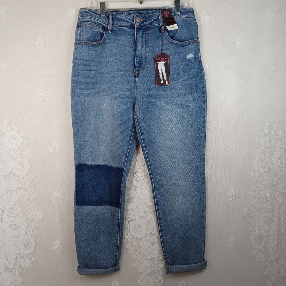 No Boundaries Patchwork Ripped Mom Jeans 15 NWT